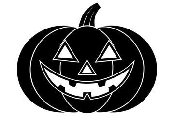 Simple black and white Halloween pumpkin silhouette with a spooky face.
