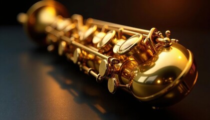 Fototapeta premium Rich golden alto sax; intricate keywork gleams Luxury musical instrument , brass, close up photography, instrument close up