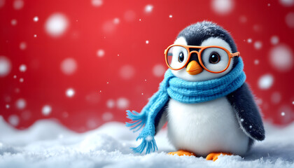 Fototapeta premium Adorable Penguin in Winter Wonderland