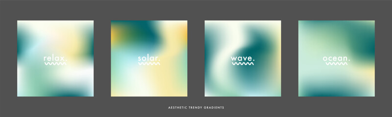 Abstract ocean blue minimal square gradient background set. Sea green color vector bg. Simple blurred sea wave vector texture. Ocean theme design template for poster, social media ads, cover, sale