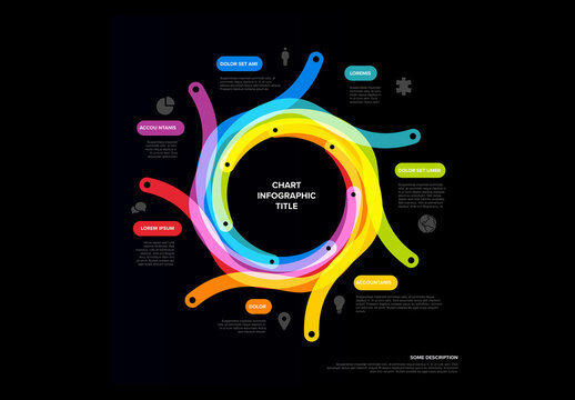 Rainbow Dark Colorful Circular Infographic Chart Design Template with labeled sections