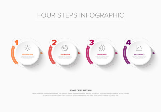 Four Steps Infographic template layout with Circular Design on white background
