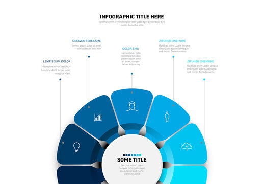 Modern Blue Circular Infographic Design Layout template with Icons on light background