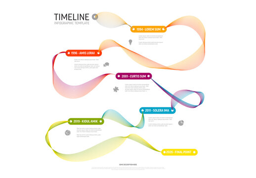 Colorful Wave Timeline Infographic Template with six year milestones