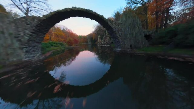 Devil's Bridge Rakotzbrucke in the Park Kromlau. Saxony, Germany.