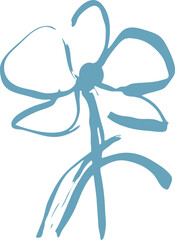 A blue flower with a stem. The flower is drawn in a light blue color