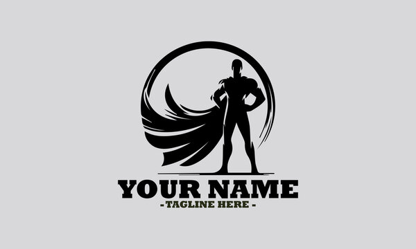 illustration of a heroic figure with a flowing cape and a distinctive emblem on their chest, standing dynamically. Superhero concept, superhero vector illustration and superhero logo design