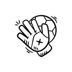 Football goalkeeper gloves hand drawn Illustration. Sport equipment soccer glove doodle icon in outline flat style vector.