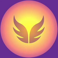Abstract Wing Shape in Gradient Circle on Purple Background