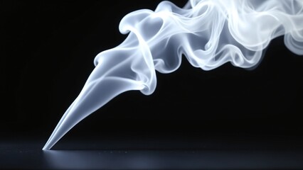 Fototapeta premium Abstract white smoke plume rising, dark background, reflective surface, studio shot, design element