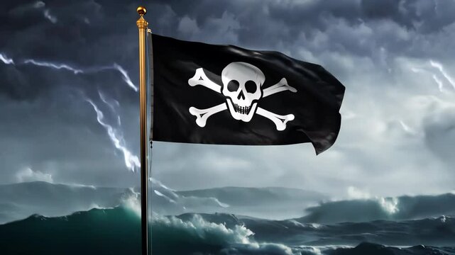 jolly roger flag on the beach