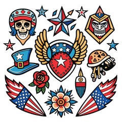 Fototapeta premium American temporary tattoos set vector isolated on white background