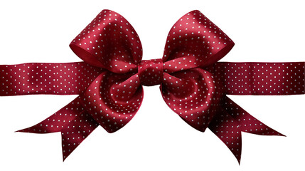 Polka dot red silk bow, festive party gift decoration, shiny holiday ribbon, elegant fabric texture background