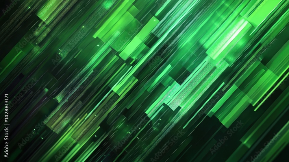 Poster dynamic green geometric background with fast-moving diagonal lines and abstract motion