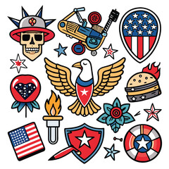 American temporary tattoos set  vector isolated on white background