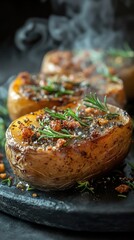 Baked potatoes with herbs and spices
