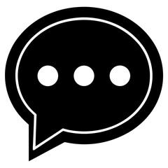 Black and white speech bubble chat icon on black background is a vector illustration symbol for online talk concept