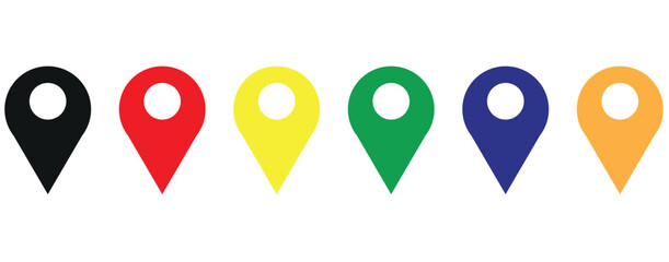 black,red,yellow,green,blue,orange location pointer vector icon