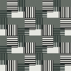 Abstract geometry zigzag seamless pattern. Rectangles and lines in shades of grey and green. Complicated texture background. Grid of intertwined straight lines