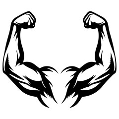 Stylized Graphic Illustration of Muscular Arms and Fists in Black and White