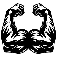 Stylized symmetrical illustration of muscular arms with clenched fists showing strength