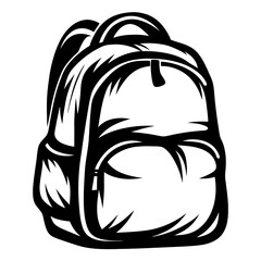 Monochrome vector image of a backpack for travel or school use