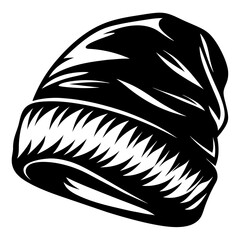Stylized Illustration of a Woolly Beanie Hat in Black and White Colors