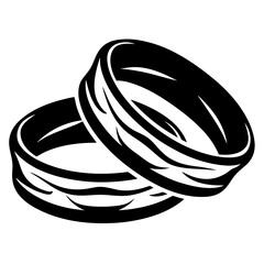 Elegant Black and White Image of Two Intertwined Wedding Rings with Intricate Details