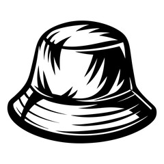 Black and White Illustration of a Stylized Bucket Hat in Bold Lines