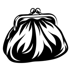 Vintage coin purse illustration with a classic clasp in black and white