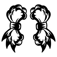 Symmetrical black vector illustration of stylized wheat or barley sheaves tied