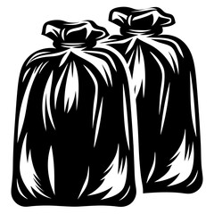 Monochrome illustration of two full trash bags ready for curbside pickup