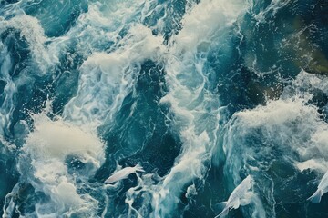 Turbulent ocean water with whitecaps and foam