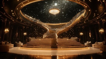 Obraz premium Luxurious, golden, spiral staircase in a lavish interior