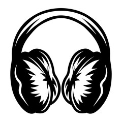 Stylish black and white vector illustration of modern headphones on white background