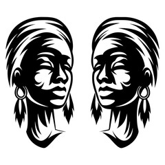 Mirror Image of Two Abstract Female Faces with Geometric Hair Design