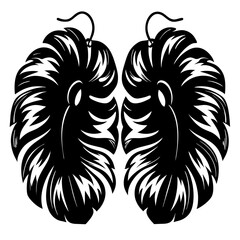 Monochrome Illustration of Two Monstera Leaf Earrings with Detailed Cutouts