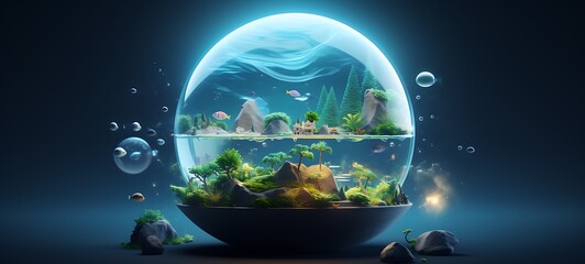 Mini world of sea in round magic protector, ai generative