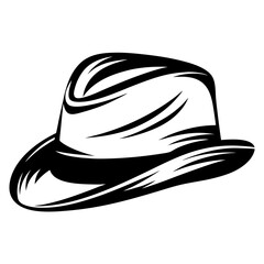 Vintage Style Fedora Hat Graphic Illustration with Bold Black Strokes and lines