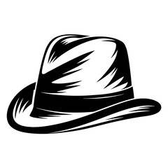 Elegant monochrome fedora hat art deco style illustration on white background