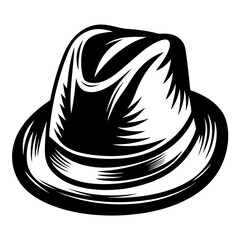 Monochrome Illustration of a Stylish Fedora Hat with a Bold, Classic Design