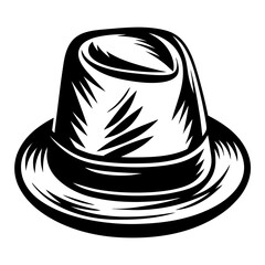 Bold, iconic black and white illustration of a vintage fedora hat