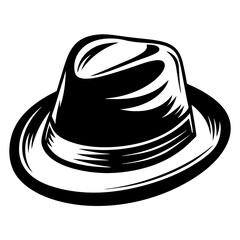 Detailed black and white drawing of a vintage fedora style hat