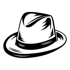 Stylized Black and White Fedora Hat Illustration with Dynamic Brushstrokes Style