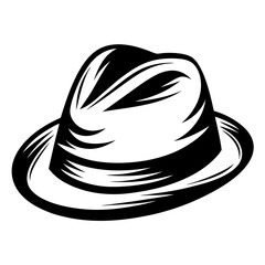 Stylized Black and White Fedora Hat Illustration with a Dark Outline