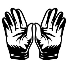 Symmetrical black and white image depicting two hands facing each other upwards