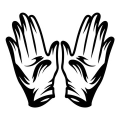 Obraz premium Two open hands in a stylized black and white design offering assistance