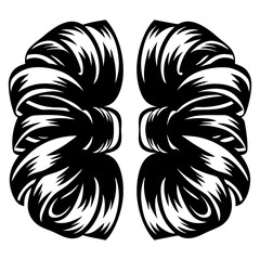 Symmetrical Hairstyle Design with Intricate Black and White Line Art Details
