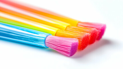 Fototapeta premium Rainbow Paintbrushes Artistic Art Supplies on White Background