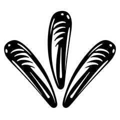 Black and White Illustration of Three Elongated Shapes with Parallel Lines